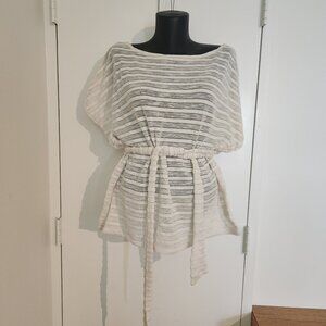 Ann Taylor White sheer stripe top with belt size L